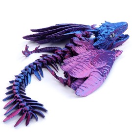 QINGMIAO 3D Printed Dragon, Feathered Wyvern Dragon, 3D Printing Toys, Articulated Dragon, Fidget Dragon, Home Office Decor Desk Toys Pet (Chameleon Purple)