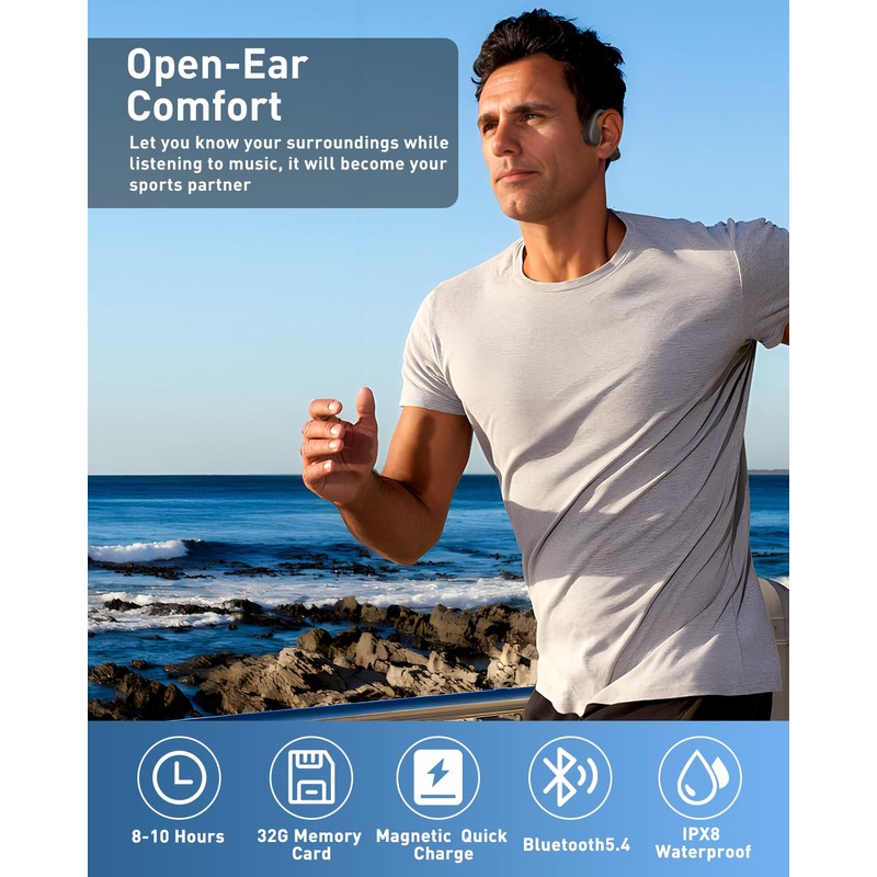 Bone Conduction Swimming Headphones Underwater,IPX8 Waterproof Bluetooth 5.4 Open Ear