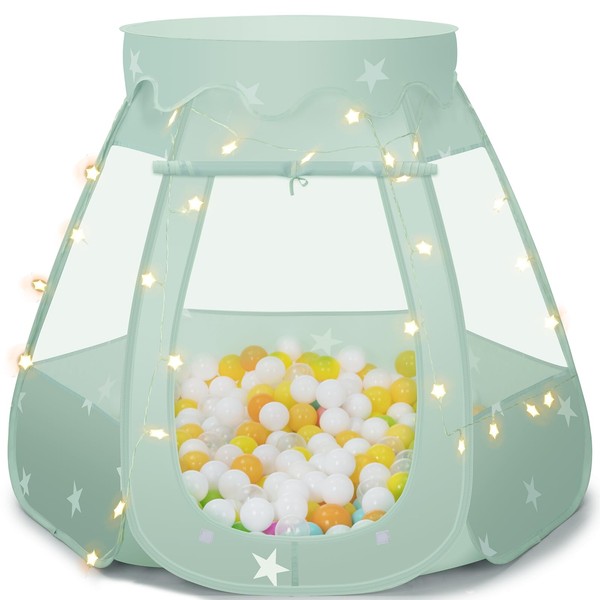 Pop Up Princess Tent with Star Lights, Toys for 1 2 3 Year Old Girl Birthday Gifts, Baby Ball Pits for Toddlers 1-3, Kids Play Tent for 12-18 Month Baby Girl Toys, One Year Old Girl Toys Tent for Kids