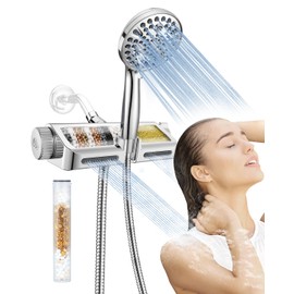 MakeFit Filtered Shower Head with Handheld Combo - Dual 2-in-1 Spa System with Massage Shower and 10 Modes Hand Held Shower High Pressure with Built in Power Wash Mode (Chrome)