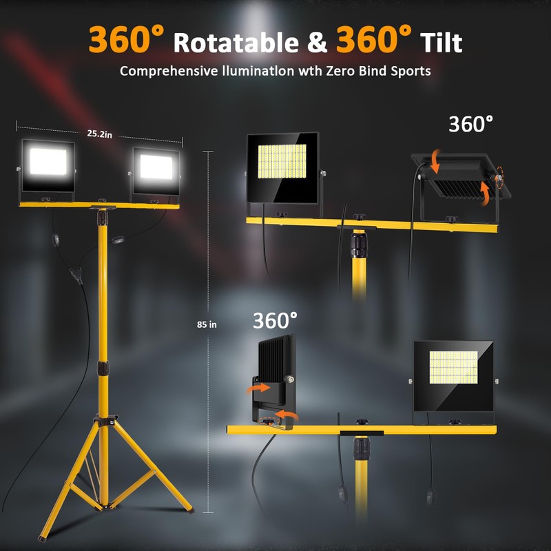 24000 Lumen LED Work Lights with Stand, Floodlight Work Light
