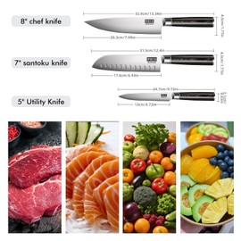 MDHAND Knife Set, 3PCS Professional Japanese Kitchen Knife Set, High Carbon Stainless Steel Chef Knife Sets with Balanced Pakkawood Handle, Including Chef, Santoku & Paring Knives, Elegant Box