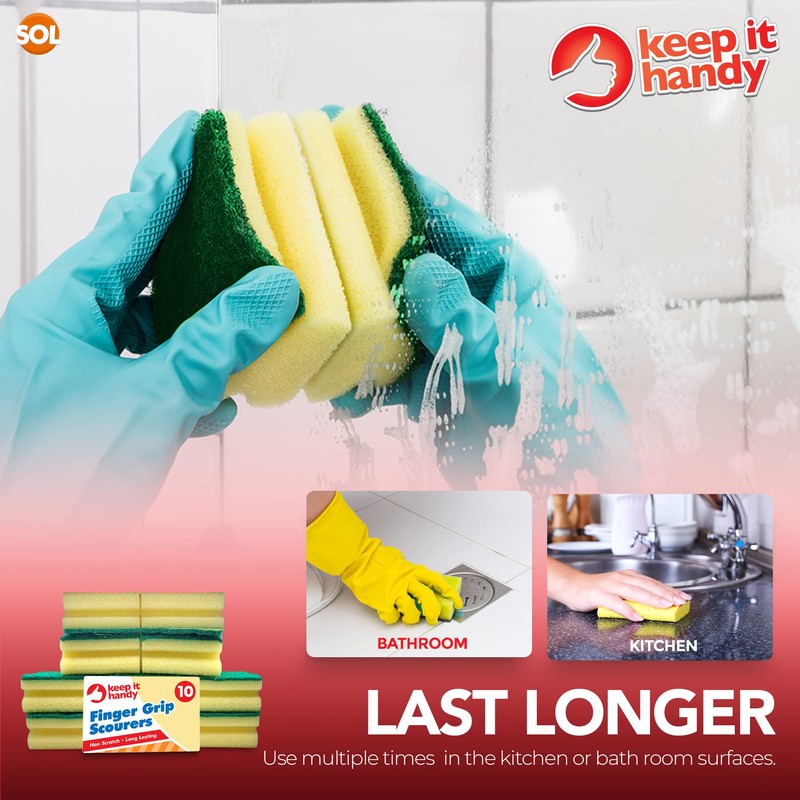 10pk Heavy Duty Sponge Scourer with Finger Grip | Sponges