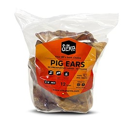 Sitka Farms Pig Ears for Dogs Rawhide Free 100% Natural Pork Ears for Dog Treats Great for Medium and Large Dogs, Standard or Aggressive Chewing Dogs (12 Count)