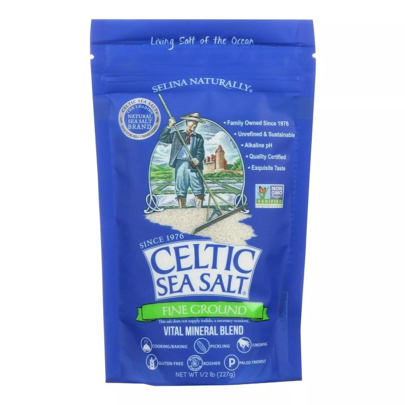Selina Naturally Celtic Sea Salt Fine Ground Resealable Bag 1/2Lb