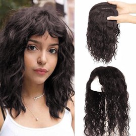 U-shaped Silk Base Hair Toppers Hair Pieces for Women Real Hair with Thinning Hair,Long Curly Wavy Hair Topper Clip in Hairpieces for Top Thin Loss Hair (Natural black, 10 inch)