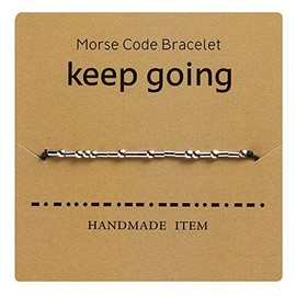 Dainty Beads Never Give Up Morse Code Bracelet Jewelry for Her Sterling Silver Beads on Silk Cord for Women Men Girls Boys, Metal, no gemstone