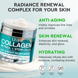 Elvira Retinol Cream for Face - Anti Aging Moisturizer with Collagen - Hydrating Neck Firming Cream - 1.85 Fl Oz