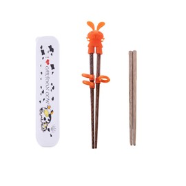 Household Non-Slip Solid Wood Children's Training Chopsticks are Suitable for Children to Learn to Use Chopsticks Correctly, includes Cow Portable Box