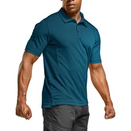CQR Men's Polo Shirts, Tactical Short Sleeve Golf Performance Shirts, Lightweight Dry Fit UPF 50+ Pique, Frost Essential Dark Teal, X-Large