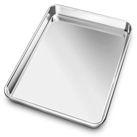 Baking Sheet, Yododo Stainless Steel Baking Pans Tray Cookie Sheet Toaster Oven Tray Pan Cookie Pan, Non Toxic & Healthy, Superior Mirror Finish & Rust Free, Easy Clean & Dishwasher Safe - 10 inch