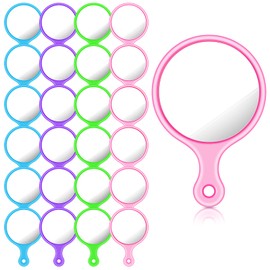 Yalikop 24 Pieces Mini Handheld Mirror Small Held Mirror 2.4 Inches Cosmetic Round Mirror with Handle Portable Small Handheld Mirror Travel Makeup Handheld Mirrors for Women Girls
