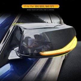 KYYET Side Door Wing Mirror Cover Caps Sport Style Compatible with Infiniti 2014-2021 Q50 Q50S Q60 Q70(Carbon Fiber Pattern)