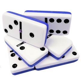 Marion & Co. Domino Double Six 6 Two Tone Blue and White Tiles Jumbo Tournament Professional Size with Spinners in Black Elegant Velvet Bag