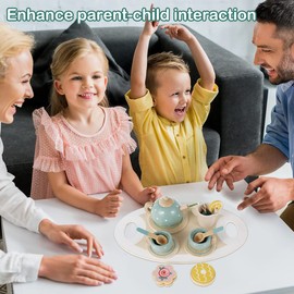 Afternoon Tea Set Toy, Wooden Tea Set for Kids, Tea Party Set for Kids, Toy Tea Cup Set, Kids Play Wooden Tea Set for Kids Girls Birthday Gift Children Early Education Toys
