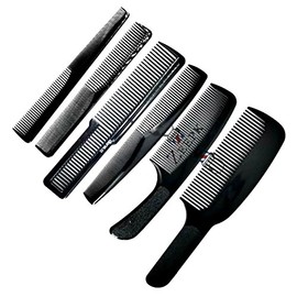 6 pcs Barber Combs Professional Complete Set Flat top Taper Styling Fade Inch Mark Top Clipper Comb Black Combs, High quality, hair brush, salon, barber, stylist, style, short hair, long thick