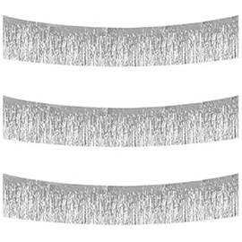 3 Packs Metallic Foil Fringe Garland Silver Wall Hanging Tinsel Fringe Banners for Car Parade Floats Bridal Shower Wedding Birthday Easter Graduation Holiday Party Decoration