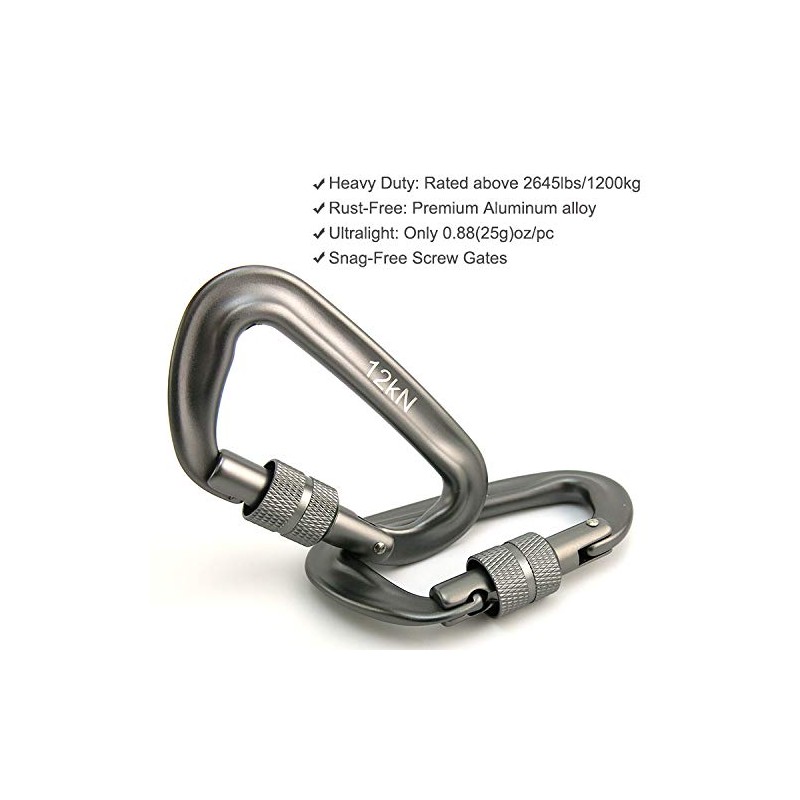 Outmate 12kN Heavy-Duty Carabiner Clips - Durable, Lightweight Aluminum Alloy