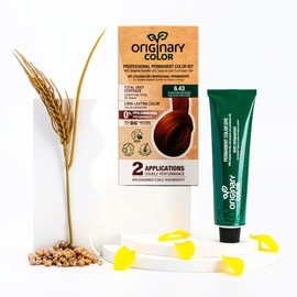 Originary Color - Professional Permanent Colouring Kit Colour 6-43 Dark Blonde, Copper, Gold, 100ml + Oxidizing Cream 100ml + Shampoo 30ml | Formula Free Ammonia and PPD Free