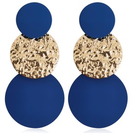 arete largos de aleación redondos hechos a mano – Declaración de los años 60, 70, 80 y 80 – arete de disco redondo de oro estilo bohemio, ligeros para la playa de verano para mujeres y niñas, Metal, No es una piedra preciosa