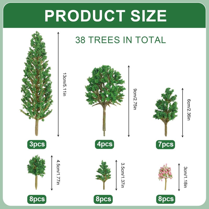 Jortmrd Pack of 38 Model Building Trees, Miniature Model Trees,