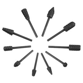 10 Pieces Tungsten Carbide Rotary Burr Set, 1/8'' 3MM Shank Wood Drill Bits Solid Carbide Rotary Burr File Set for Die Grinder Drill, Metal Polishing, Engraving