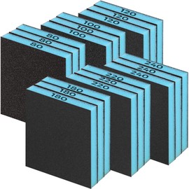 Sruhrak Pack of 18 Soft Sanding Sponge, 80/100/120/180/220/240 Grit Soft Sanding Block, Wet and Dry Sanding Sponges, Washable and Reusable Sanding Pads, Three Pieces per Particle Size