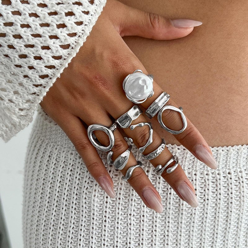 Irregular Pearl Rings for Women Knuckle Chunky Gold Rings Statement
