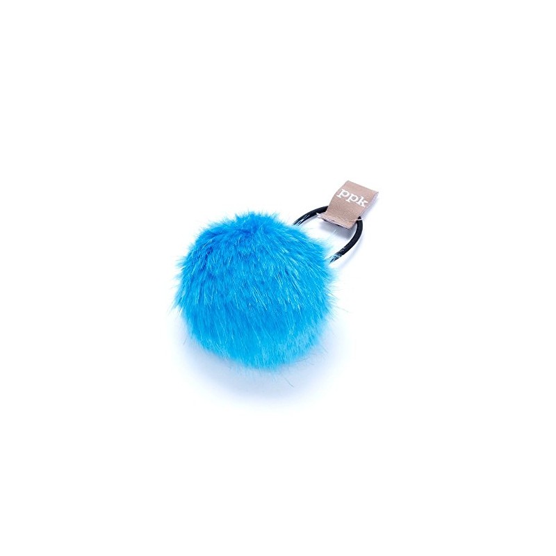 Fur Ball Ponytail Hair Tie Band - Azure Blue