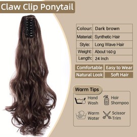 FDEETY Hairpiece Ponytail Extensions, Braid Hair Extension, Braid Hairpiece with Clip, Pony Hairpiece, Real Hair Braids Extensions, Hair Topper, Women's Real Hair Ponytail Clip (Dark Brown)