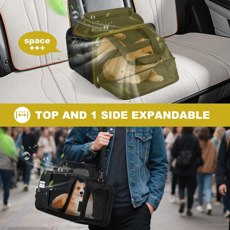 pidipiti top and 1 Side Expandable, 17x11x11 Soft-Sided pet Carrier,