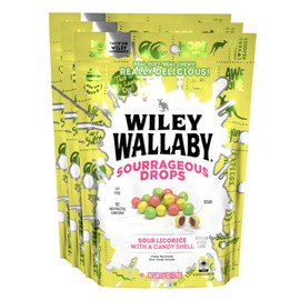 Wiley Wallaby 6 Ounce Sourrageous Drops Mix of Watermelon, Green Apple and Lemon Soft & Chewy Licorice with a Candy Shell, 3 Pack