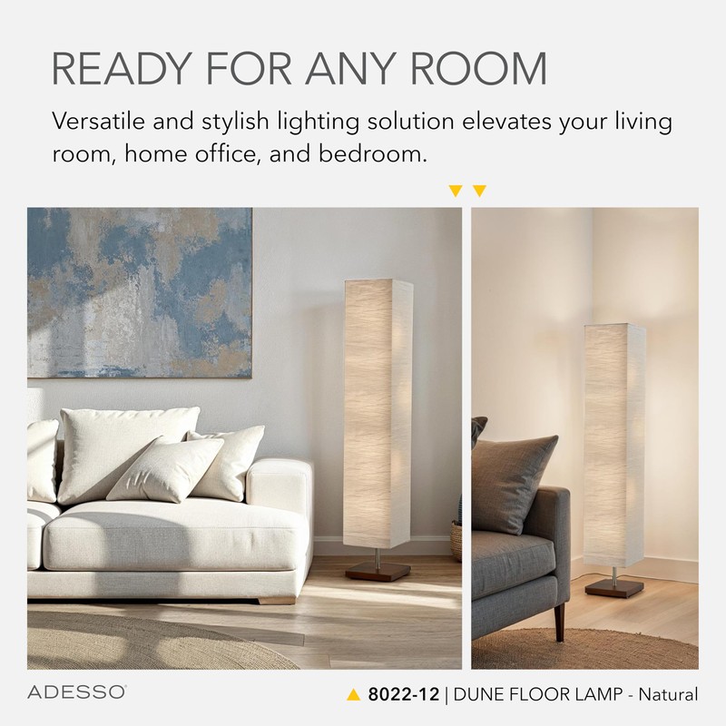 Adesso Three Light Floor Lamp – Natural Wood Base &