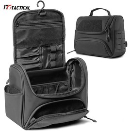 1TG TACTICAL Large Capacity Toiletry Bag Travel Bag with Hanging Hook for Men and Women Waterproof Travel Cosmetic Bag Bathroom Storage Bag for Brushes Set,Full-Sized Shampoo,Toiletries - Color: Black