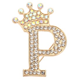 PATIKIL Letter Brooch Pins, Crown Initial Rhinestone Alphabet P Letter Lapel Badges Pin for Women Suits Dress Coat Clothes Craft, Gold Tone