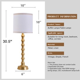 HGNPJC Set of 2 Gold Table Lamps, 30.5" Electroplated Gold Bamboo Base with White Linen Shade, Tall Buffet Lamps for Dining Room, Living Room, Bedroom Decor