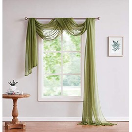 LinenZone Sage Window Scarf Valance in 216 Inch Size. Use Window Scarves as Canopy Bed or Backdrop Curtains, Curtain Scarf, or Sheer Fabric for Draping. (Amazing 55 x 216, Sage)