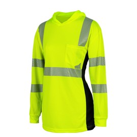 PALAMLY Hi Vis Shirts for Women Class 3 High Visibility Shirts Reflective Long Sleeve Construction Work Safety Shirts with Hood
