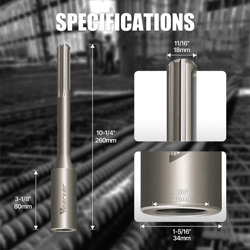 Vearter SDS MAX Shank T-Post Driver for 7/8'' Ground Rods,