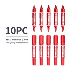 Vignette Stationery Dual Nib Permanent Markers, Heavy Duty Double Tipped, Alcohol Based Ink, Warehouse Office Business Courier Essentials, Bullet Chisel Tip Marking Pens (Red)