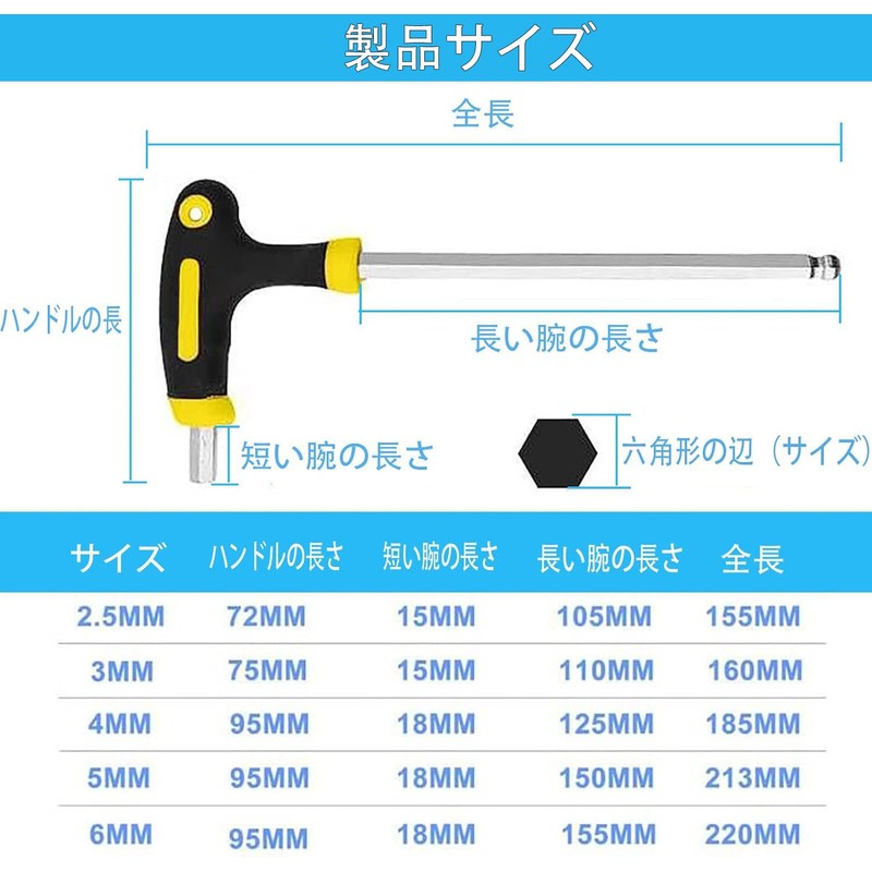 GOOMAND Hex Wrench, T-Handle, Long Ball Point, Hex Wrench Set,