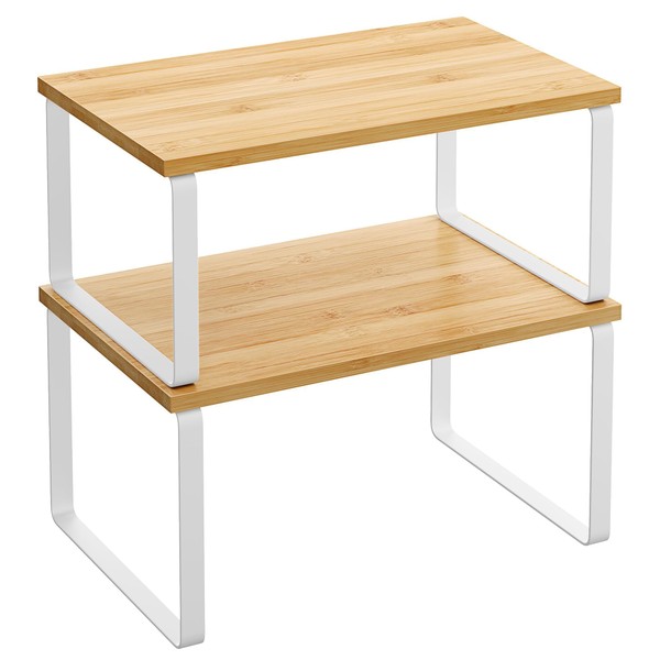 SONGMICS Cabinet Organizer Shelf, Set of 2 Kitchen Counter Shelves,