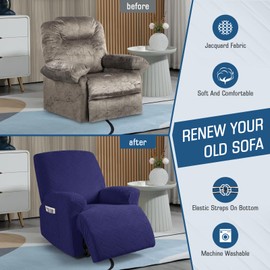 TAOCOCO Recliner Chair Cover, Stretch Sofa Cover 1 Seater With Arm Rest, Couch Cover Soft, Machine Washable Recliner Sofa Protector (Blue, 1 seater)
