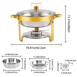 2 Pack 7 QT Chafing Dishes for Buffet - Round Chafing Dish Buffet Set with Shaffer Dish Warmers - Gold Chafers and Buffet Warmers Sets with Glass Lid & Lid Holder for Party, Wedding, Banquet, Events