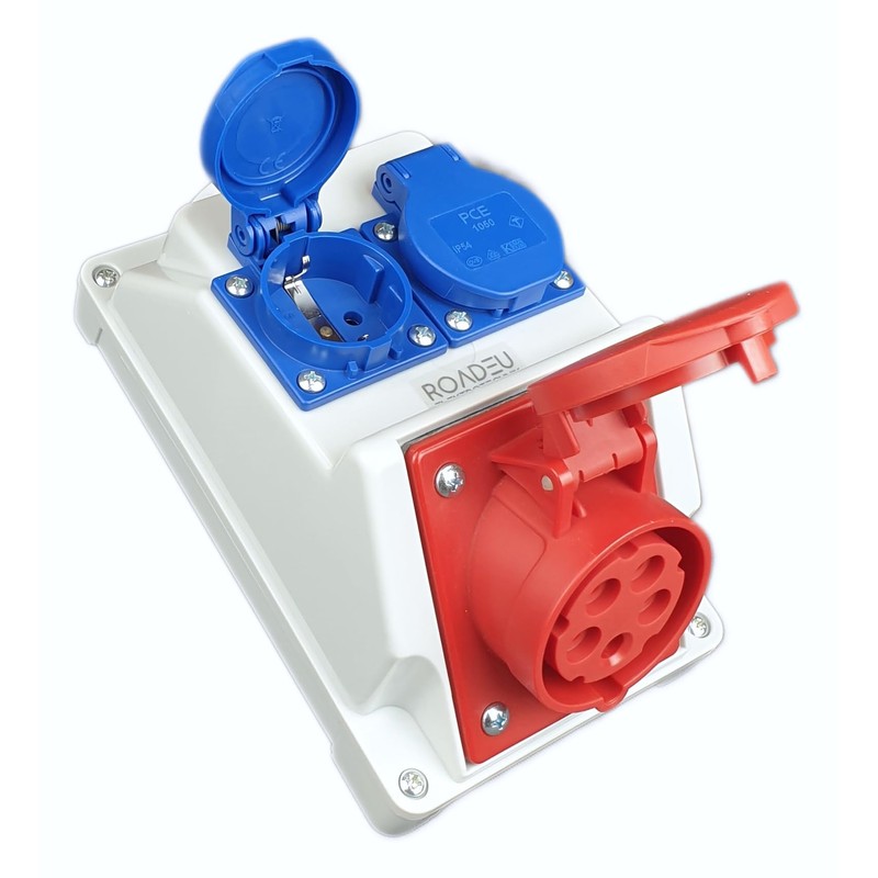 RoadEu Combination Wall Socket 16A 5P with 2x Schuko 230V