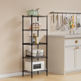 KKN 5-Tier Metal Wire Shelving Unit - Heavy Duty Storage Shelves for Home, Garage, Kitchen Organization - Versatile Rack for Pantry, Tools, Supplies - Black, 15.7" L x 11.8" W x 46.1" H
