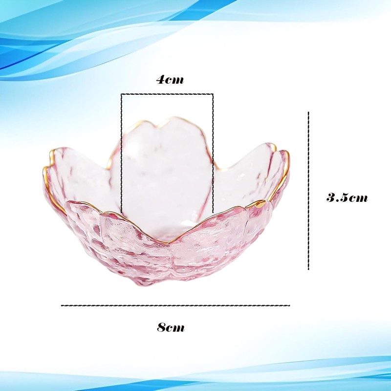 Golden-edged pink Flower Glass Ring Dish, Jewelry Tray Ring Holder