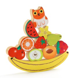 DJECO Puzz & Boom Happy Wooden Puzzle - Fruit & Cat Balancing Game for Kids - Fun & Engaging Activity for Friends & Family, Adorable Toys for Children 18+ Months Girls & Boys