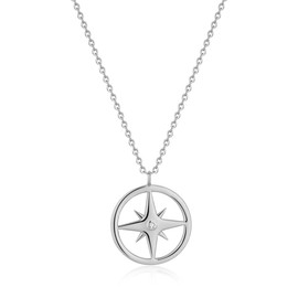 GAVU Women's 925 Sterling Silver Necklace with Zirconia Compass Pendant Lucky Chain for Women, Sterling Silver Stone, Cubic Zirconia