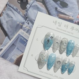 Bada, Yunseul  Handmade nail tip - long stiletto / 바다, 윤슬  수제네일팁 - 롱 스틸레토